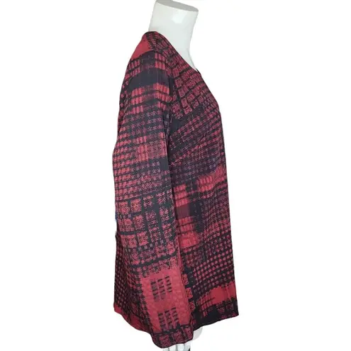 Denim & Co . Patchwork Plaid Stretch Woven Blouse Redwood Print Womens Large NWOT