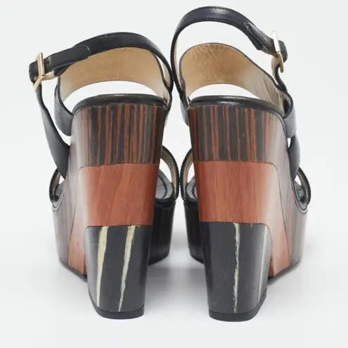 Jimmy Choo Notion Leather and Wood Wedge Sandals Size 36.5
