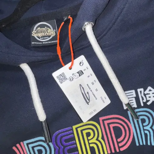 Superdry Navy Vintage Retro Rainbow Logo Hoodie Sweatshirt Women's Size S 6 NWT