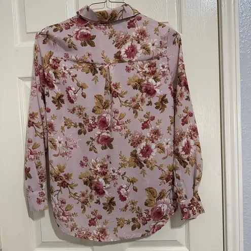 T Tahari Pink Floral Long Sleeve Button Up Blouse Top Sz XS NWT MSRP $68