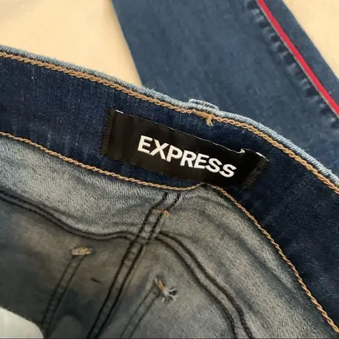 EXPRESS  Ankle Legging Mid Rise Red Stripe Raw Hem