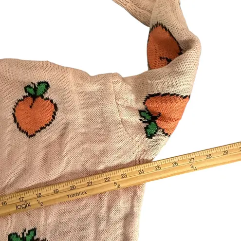 Just Polly Peaches Cropped Fruit Sweater Size S Frayed Hem Kawaii Statement Pink