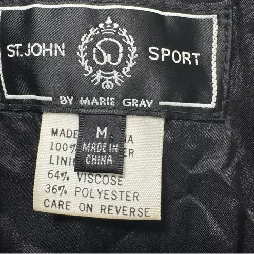 St. John Sport Black Leather Jacket size Medium Croc Embossed Zip Cuffs Black