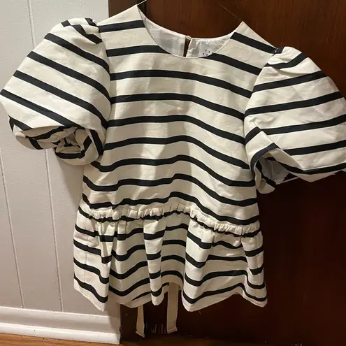 Tanya Taylor NWT  Kelsey Stripe Peplum Top Black White 2