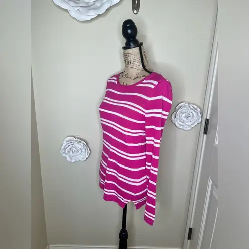Vineyard Vines Bright Pink & White Striped Lightweight Sweater Size Small