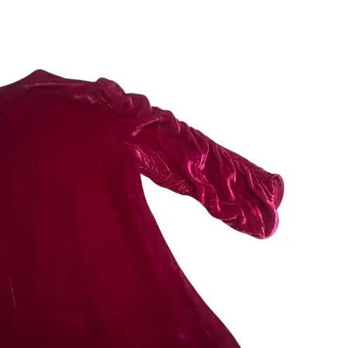 Rebecca Taylor Velvet Fuchsia Shirt Top Blouse Ruched Sleeves Size 4 Women's