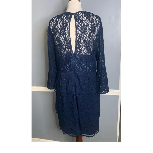 Kachel Anthropologie Blue Lace Overlay Tiered Sweetheart Long Sleeve Dress 12