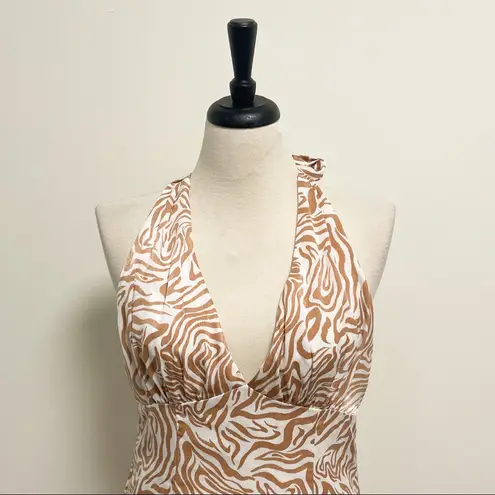Song Of Style Jude Ivory Tan Halter Midi Backless Dress Medium Swirl Print