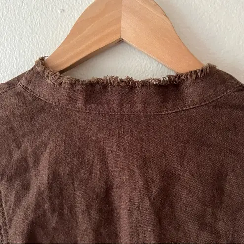 INC International Concepts M Brown 100% Linen Open Front Waterfall Jacket Boho Size M