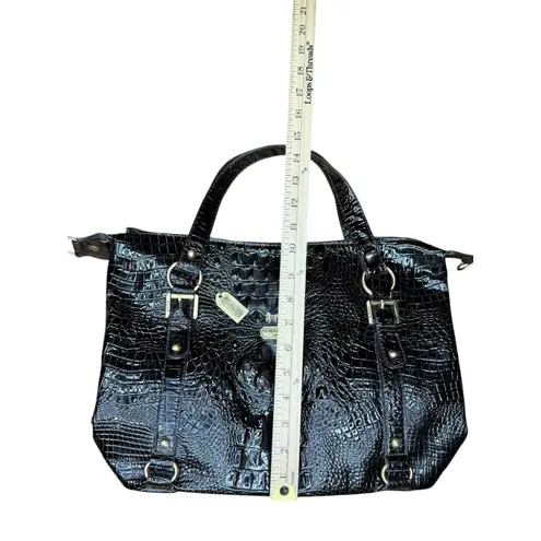 Coach 1941 Croc Embossed Patent Leather Tote Large Dark Brown Shoulder Bag