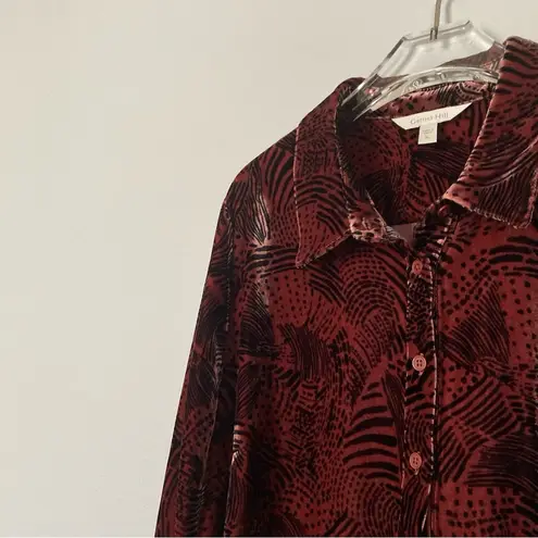 Garnet Hill  Shirt XL Relaxed Velvet Tunic Silk Blend‎ Cherry Brandy Dot Dash