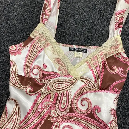 Y2k vintage cami top paisley print white brown pink boho beaded large Multiple