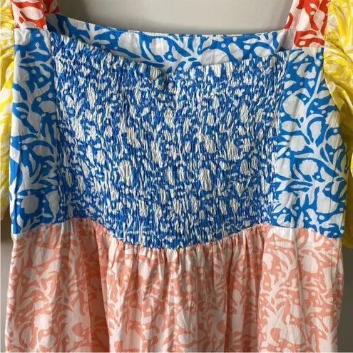 Oliphant NEW Bubble Skirt Puff‎ Sleeve Mini Dress in Canary Multi Women's Size S Yellow