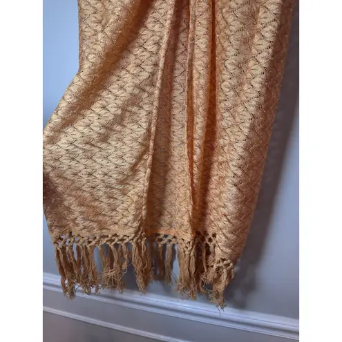 Ramy Brook Gaia Fringe Swim Cover-Up Skirt S Orange/Gold Elastic Waist Pull On