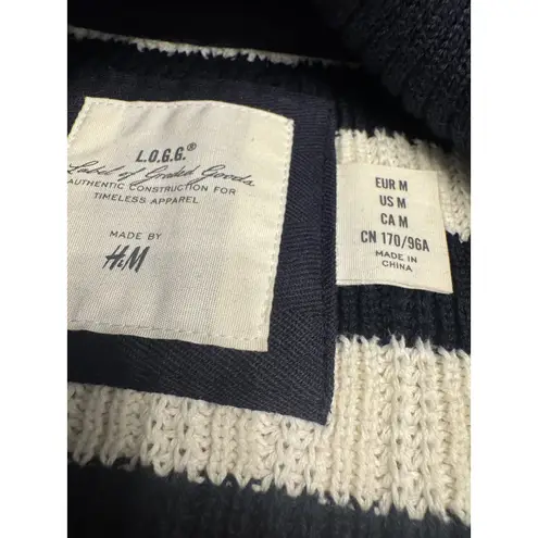 L.O.G.G. by H&M Medium Striped Button Up Shawl Collar Knit Cardigan size M Blue