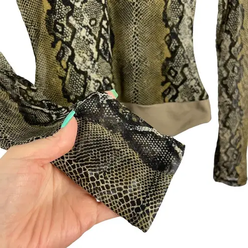 AFRM Womens Size XS Jane Mesh Sleeve Thong Bodysuit in Olive Snakeskin Print