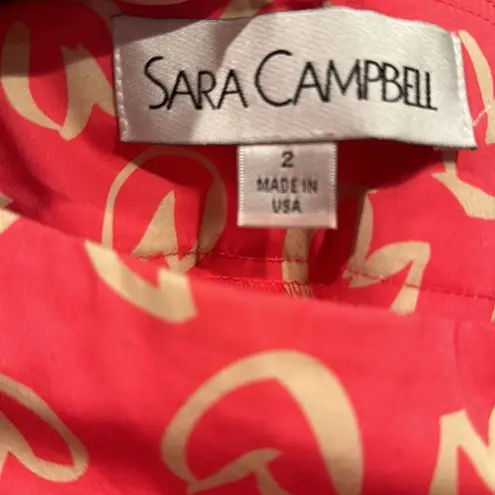 SARA CAMPBELL HEART PRINT PINK CREAM TAN ANKLE PANTS 2