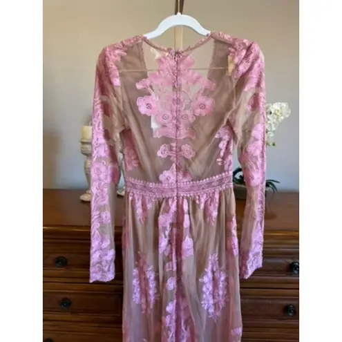 For Love & Lemons Temecula Maxi Dress Pink Embroidered Mesh Size Small NWT