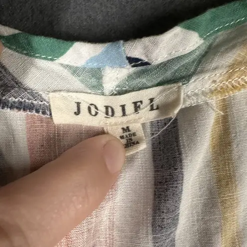 JODIFL Shirt Womens Medium Multicolor Striped Rayon Short Sleeve Loose Fit Top