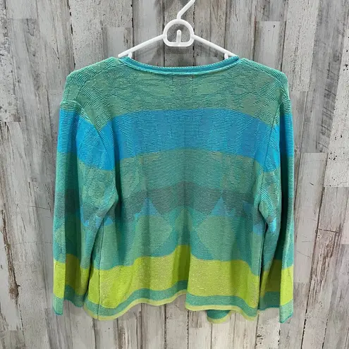 Ruby Road Blue Green Stripe Open Front Cardigan Slight Crop Womens Petite Large Size undefined