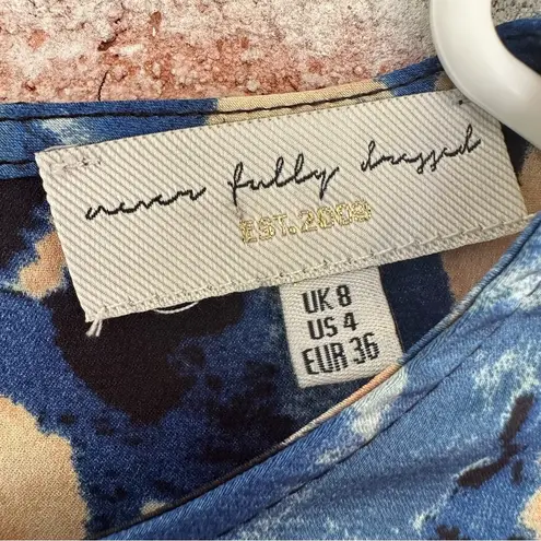 Never Fully Dressed Drop Waist RiRi Printed Dress Women’s 4 Blue Long Sleeves