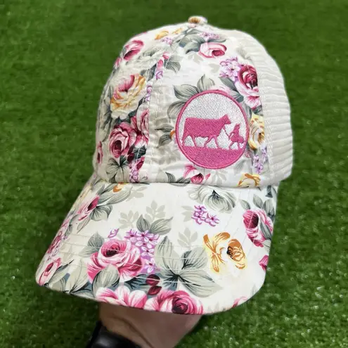 vintage blue bell ice cream Hat Pink Flowers Floral trucker Brenham TX Cow