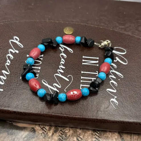 Vintage Y2K Colorful Beaded Gemstone Bracelet With Mahnetic Clasp Blue