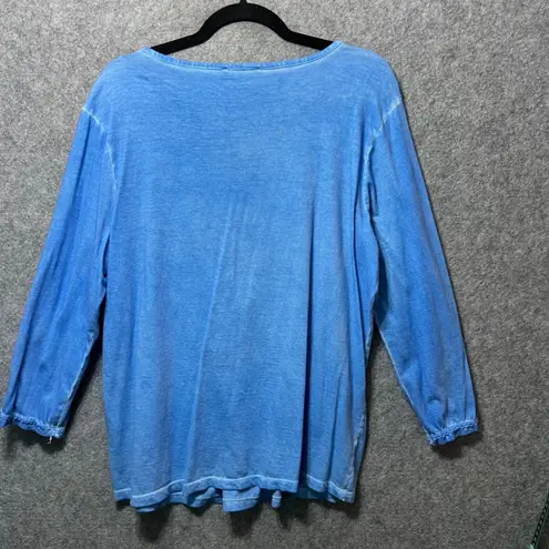 Bandolino Blue Embellished V Neck 3/4 Sleeve Knit Top Size L Blouse Shirt