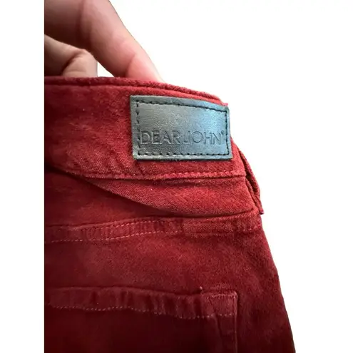 Dear John  Velvet Jeans Women Sz 27 Giselle High Waist Skinny Pants Dark Red #N11