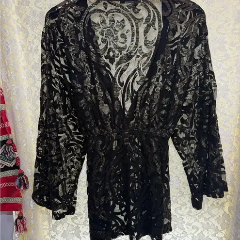 Solemio Black Gold burnout paisley kimono cardigan s/m satin