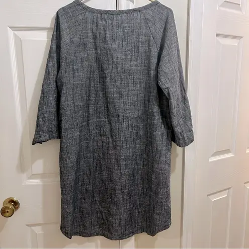 Lilla P Charcoal and Navy Linen Blend Dress with Tie Accents Size Medium Gray