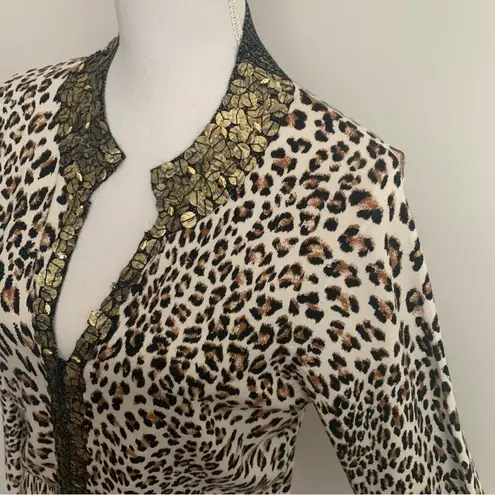 Alberto Makali EUC Animal Print Beaded Button Cardigan Size S
