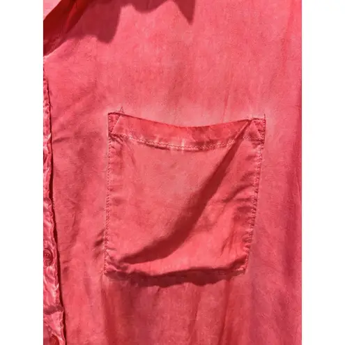 Velvet Heart Womens Pink Washed Button Up Shirt Short Sleeve Collared Medium