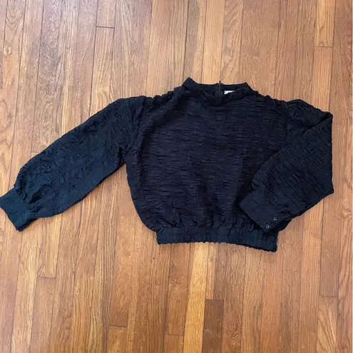 LaLavon Semi Shear Textured Ruched Elastic Waist Feminine Blouse Sz Medium Black