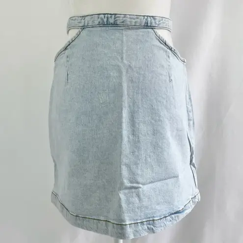 We Wore What New Cut Out Waist Belted Denim Mini Skirt Super Light Size Large