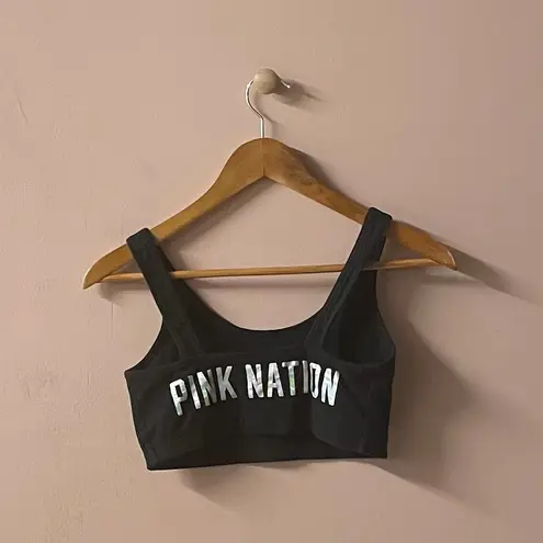 PINK Black/Iridescent “Pink Girls Rule the World” Pink Nation Sports Bra Sz M Black Size M