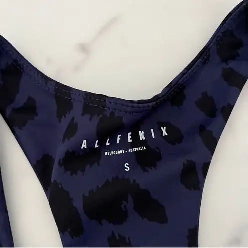 Allfenix Oversized Cheetah Sports Bra Racer back Navy black Sz Small Blue