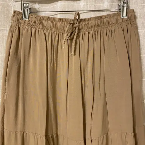 Tiered Maxi Skirt Elastic Waist Drawstring Tan Bohemian Flowy Beach *FLAW Sz L Size L