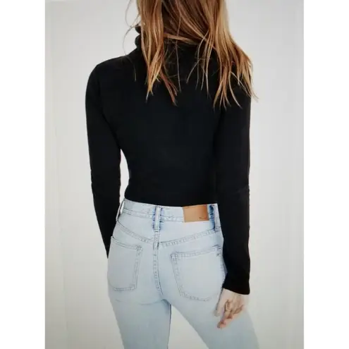 Madewell  Womens Black Turtleneck Long Sleeve Thong Bodysuit Size XS