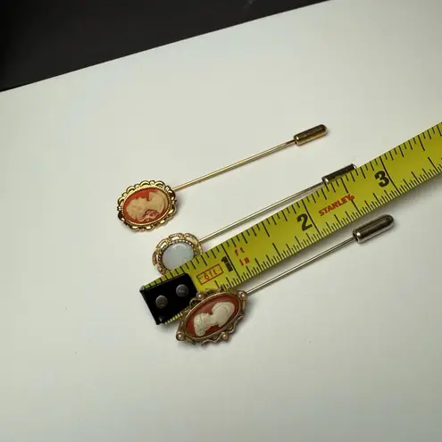 Lapel Stick Pin Gold Tone 1 Avon Lot Of 3 Cameo Lady Face, White Faux Opal