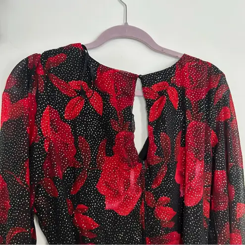 NWT City Studio Red & Black Rhinestone Sparkly V Neck Floral Dress Size 17