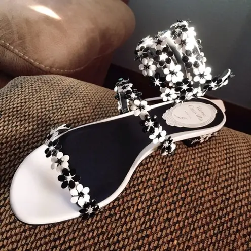 Rene Caovilla black&white daisy sandal Black Size undefined