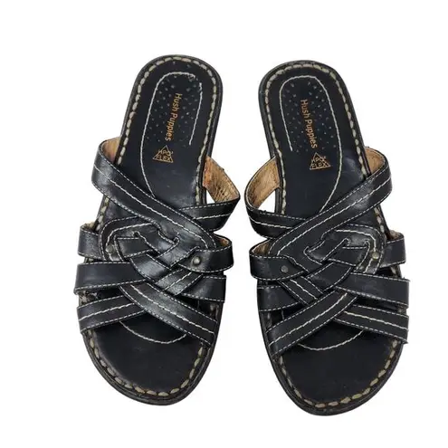 Hush Puppies Cyprus Slide Comfort Sandals Open Toe Vegan Leather Black Size US 6