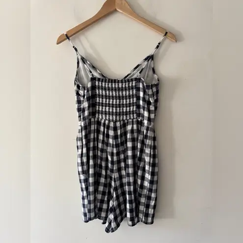 American Eagle  White Blue Gingham Plaid Tie Cutout Romper