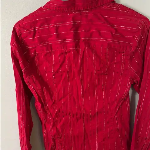 BCIH (Best Chick in Heels) Red Fitted Long Sleeve Button Down Shirt Size Medium
