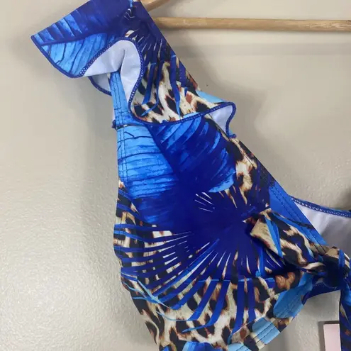 Missguided  NWT Cobalt Blue Palm Print Frill Bikini Top