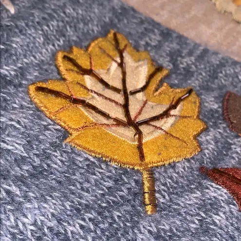 Vintage Fall Autumn Thanksgiving Blue Patchwork Embroidered Knit Zip Sweater 1X