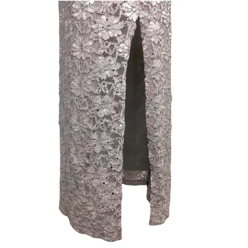 Connected Apparel Dusty Taupe Maxi Sequined Lace Evening Gown- Size 12