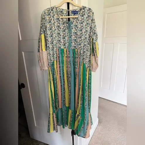 Ro’s Garden Igor Blue Floral and Striped Maxi Dress Green