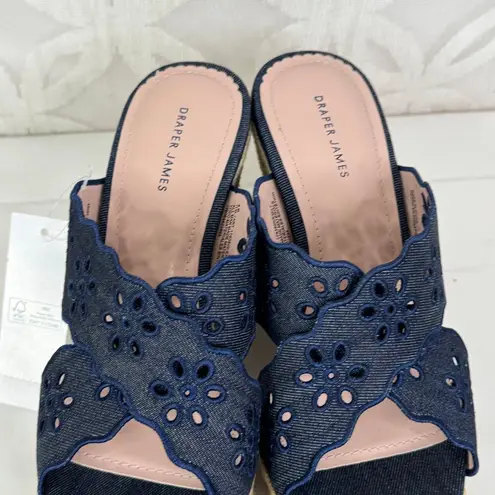 Draper James Emily Eyelet Blue Denim Walkable Wedge Sandals Size 9 NWB